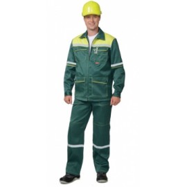 Костюм "МЕХАНИК": куртка, брюки зелёный с жёлтым и СОП 25 мм. тк.CROWN-230